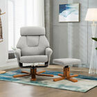 Swivel Recliner Chair Grey Linen Fabric Adjsutable Backrest Armchair w/Footstool