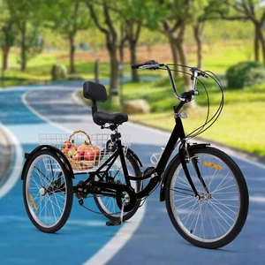24" 7 Gang Erwachsene Dreirad 3-Räder Fahrrad Tricycle Klappbar mit Korb & Lampe - Bild 1 von 23