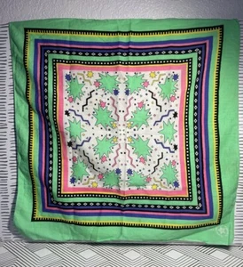 80s Vintage Bandana Neon Colors USA Cotton Neon Green Pink Geometric Stars - Picture 1 of 8