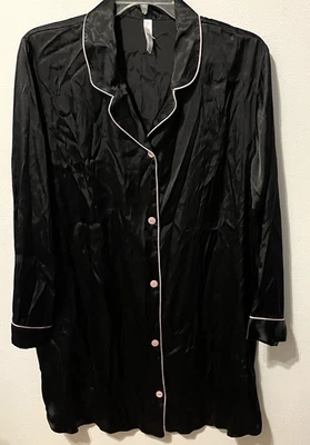Camisón Gilligan O'Malley negro satinado talla XXL rosa ribete/botones camiseta para dormir pijamas Foto 1 de 4