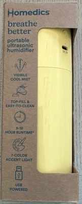 HoMedics Portable Ultrasonic Humidifier Yellow: Travel & Personal Cool Mist, New - Image 1 of 4