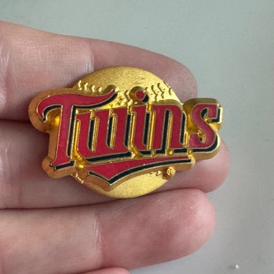 Vintage Minnesota Twins Gold Script Logo Baseball Enamel Lapel Pin MLB - Image 1 of 4