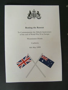 WW2 VE DAY 50th ANNIVERSARY BEATING THE RETREAT CANBERRA PROGRAMME & INVITATION - Picture 1 of 2