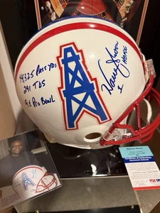 Warren Moon Oilers Autographed Signed 4 Inscriptions FS Authentic Helmet PSA - Picture 1 of 7