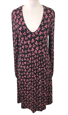 Boden Women's Dress Size 14R Black & Pink Floral Jersey L/Sleeve Used F1 - Image 1 of 4