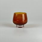 Stunning Vintage Signed Hand Blown Small Round Glass Vase In Amber & Gray Stripe