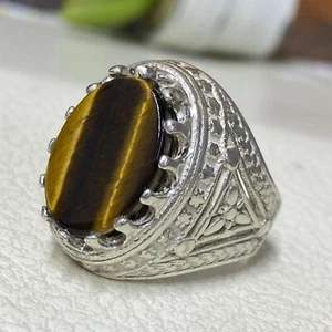 Tiger Eye Stone Handmade 925 Silver Ring Men's Jewelry Unique Gemstone - Picture 1 of 9