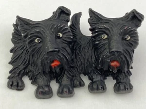 Vintage CZECH Two Scottie Dogs Pin Brooch Old Plastic - Picture 1 of 8