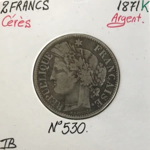 2 FRANCS CERES - 1871K (Avec Légende) Pièce de monnaie en Argent // TB - Picture 1 of 2