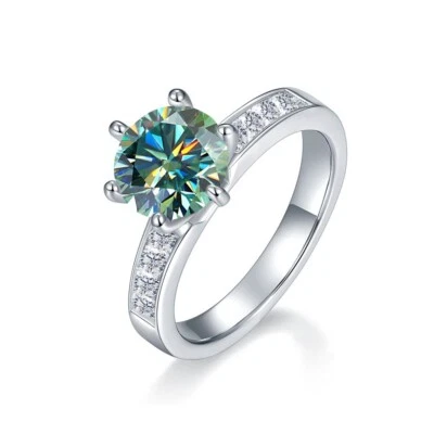 1ct Moissanite 6.5mm Diamond 925 Solid Silver Engagement Rings for Women - Image 1 of 4