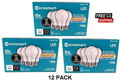 EcoSmart 60-Watt Equivalent A19 Dimmable LED Light Bulb Selectable CCT (12 PACK) - Image 1 of 4