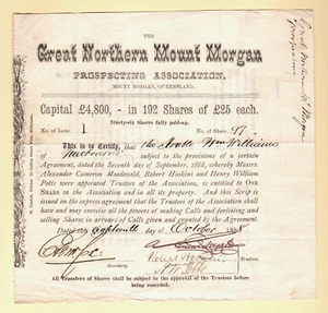 Share Scrip - Mining. 1888 Great Northern Mount Morgan Prospecting Assoc. Qld - Imagen 1 de 1