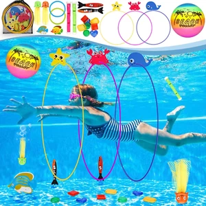 Diving Toys Pool Swim Thru Rings Diving Rings Pool Torpedo Mesh Bag Include - Picture 1 of 7