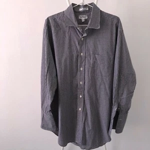 PAUL FREDRICK BUTTON DOWN FRENCH CUFF SHIRT BLACK WHITE CHECK 17  - Picture 1 of 5