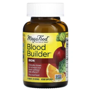 MegaFood Blood Builder, 30 tabletas, suplemento de hierro orgánico alimentos integrales vitamina C - Imagen 1 de 2