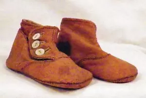 Victorian Childs Shoes High Top Kid Leather Brown Doll Edwardian Shell Buttons N - Picture 1 of 5