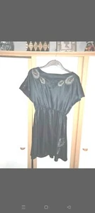 Ladies y2k party navy metallic peacock sequin skater dress size M M. Butterfly - Picture 1 of 5