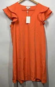 Mud Pie Womens Brighton Dress Coral Medium Ruffle Shoulder Flutter Sleeve V‑neck - Picture 1 of 8