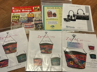 Lot 6 Patterns For Bags Totes Pouch Quilting Sewing Crafting Novelties Zip 'N Go - Image 1 of 2