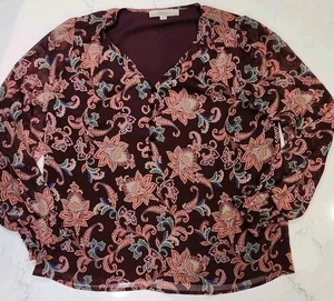 Blusa Ann Taylor Loft Para Mujer Mediana Floral Manga Larga Forrada Borgoña Botón  - Imagen 1 de 12