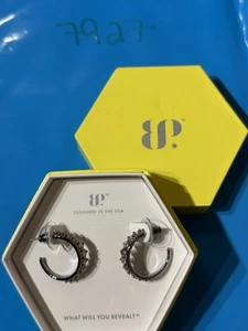 NIB Bomb Party Hoop Earring RBP7864 Shes A Keeper Smokey Topaz CZ Hematite P - Picture 1 of 5
