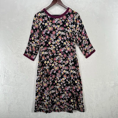 Hanna Andersson Dress Women Small Black Floral Midi Velvet Trim Country Modest - Image 1 of 4