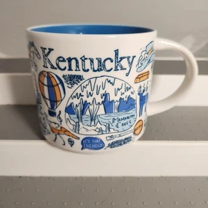 Starbucks Ceramic Mug Been There Series Kentucky 14 Oz Coffee Cup Blue And White - Picture 1 of 4