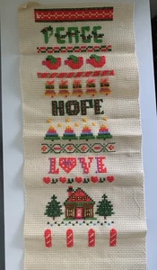 Completed Christmas Cross Stitch Symbols Of The Season Bell Pull Hope Unframed - Picture 1 of 9