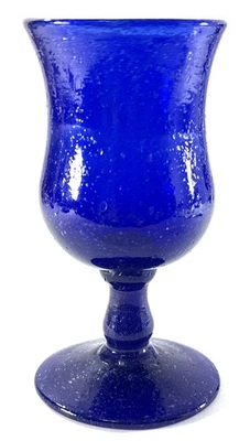 复古钴蓝色手工吹制玻璃高脚杯花瓶控制气泡 5.5 英寸 — 第 1/4 张图片
