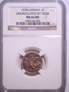 1978 NGC MS66RD Canada Small One Cent - Uncirculated Set Issue  - Penny - 1C RED - Picture 1 of 2