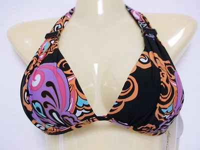 Nuevo top de bikini Kenneth Cole talla 32 B C naranja negro push up halter para mujer Foto 1 de 4