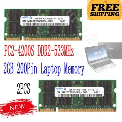 For Samsung 4GB 2x 2GB PC2-4200S 2Rx8 DDR2 533MHz 200Pin SODIMM Laptop Memory - Image 1 of 4