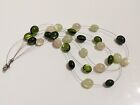 Green and cream plastic bead multistrand necklace bohemian 