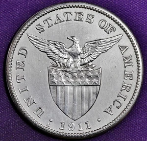 1911-s Philippines 1 Peso Silver.  High Grade.  204655 - Picture 1 of 2