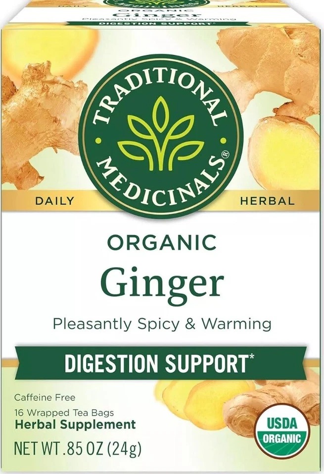 Traditional Medicinals Herbal Tea Organic Ginger Caffeine Bags 16 Ct