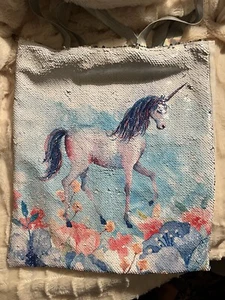 Unicorn Magic Sequin Tote Bag 16 x 15" White Back, Silk Lining. - Picture 1 of 2