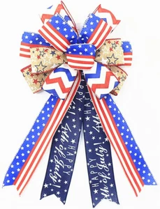 Large Patriotic Bows for Wreath, 4Th of July Bows America Flag Red Blue White St - Picture 1 of 6