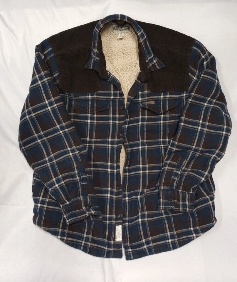 Field & Stream Fleece Lined Flannel Plaid  Blue Brown Jacket Men’s Size Large - Image 1 of 4