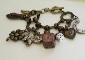 Western Style Charm Bracelet Silver and Gold Tone Metal - Picture 1 of 9