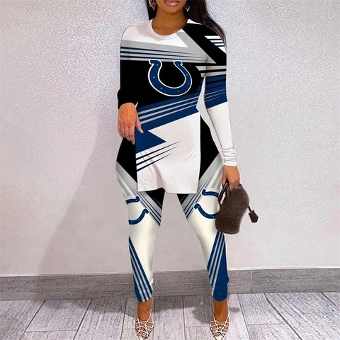 Indianapolis Colts Women's High Slit Long Sleeve Shirts Yoga Pants Leggings 2PCS Cover