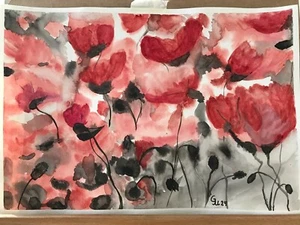 Aquarellbild, Orginal, Handgemalt, Mohnblumen, 50x35cm - Bild 1 von 1