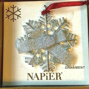 Vintage RARE Napier Christmas Ornament Silver Snowflake Crystal Rhinestones NEW - Afbeelding 1 van 3