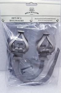 Neu BEE & WILLOW 2er Set Holdbacks handbemalt WEATHERED GRAY - Bild 1 von 4