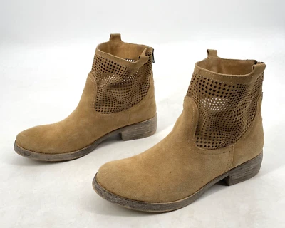 Sundance Mujer 39 Tostado Greta Gamuza Cuero Perforado Envejecido Botín Cremallera Foto 1 de 4