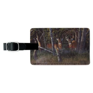 Deer in the Woods Rectangle Leather Luggage Card Suitcase Carry-On ID Tag - Foto 1 di 8