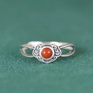 I05 Ring Wolke mit rundem rotem Achat Silber 925 größenverstellbar - Bild 1 von 8