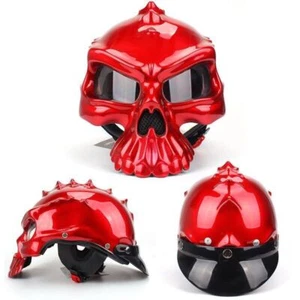 Motorcycle Skull Helmet Half Open Face Helmets with Visor Street Racing Touring - Picture 1 of 18
