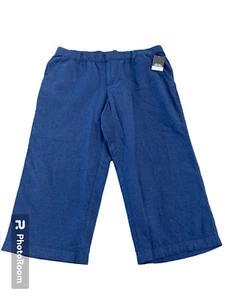 Liz Claiborne Cropped Pants Women L Blue Cotton Linen Pockets Elastic Waist NWTs - Picture 1 of 11