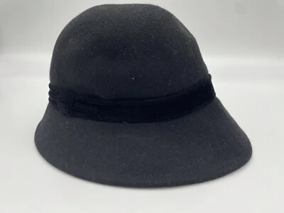 Sombrero de mujer Nine West Cloche negro 100 % lana retro estilo años 20 ala de terciopelo Foto 1 de 4
