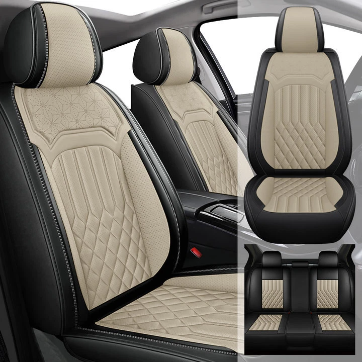 Car 5-Seat Covers PU Leather Front+Rear For Mitsubishi Endeavor 2004-2011 Beige - Image 1 of 4